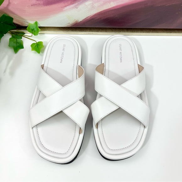 Stuart Weitzman Elodie Leather Slide Sandal in White Size 10 B - Picture 5 of 9